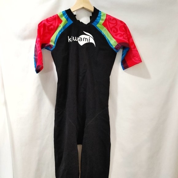 Kiwami Triathlon AQUARUSH SLEEVED SWIMSKIN Black Pink Rainbow Swimming Suit M - Picture 2 of 11